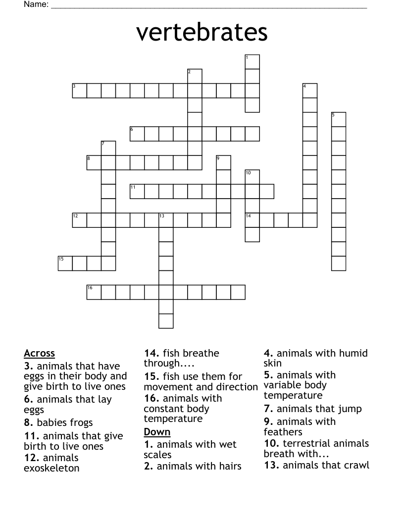vertebrates Crossword