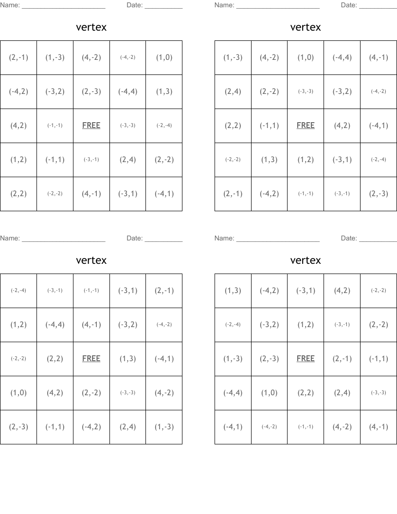 vertex  Bingo Cards