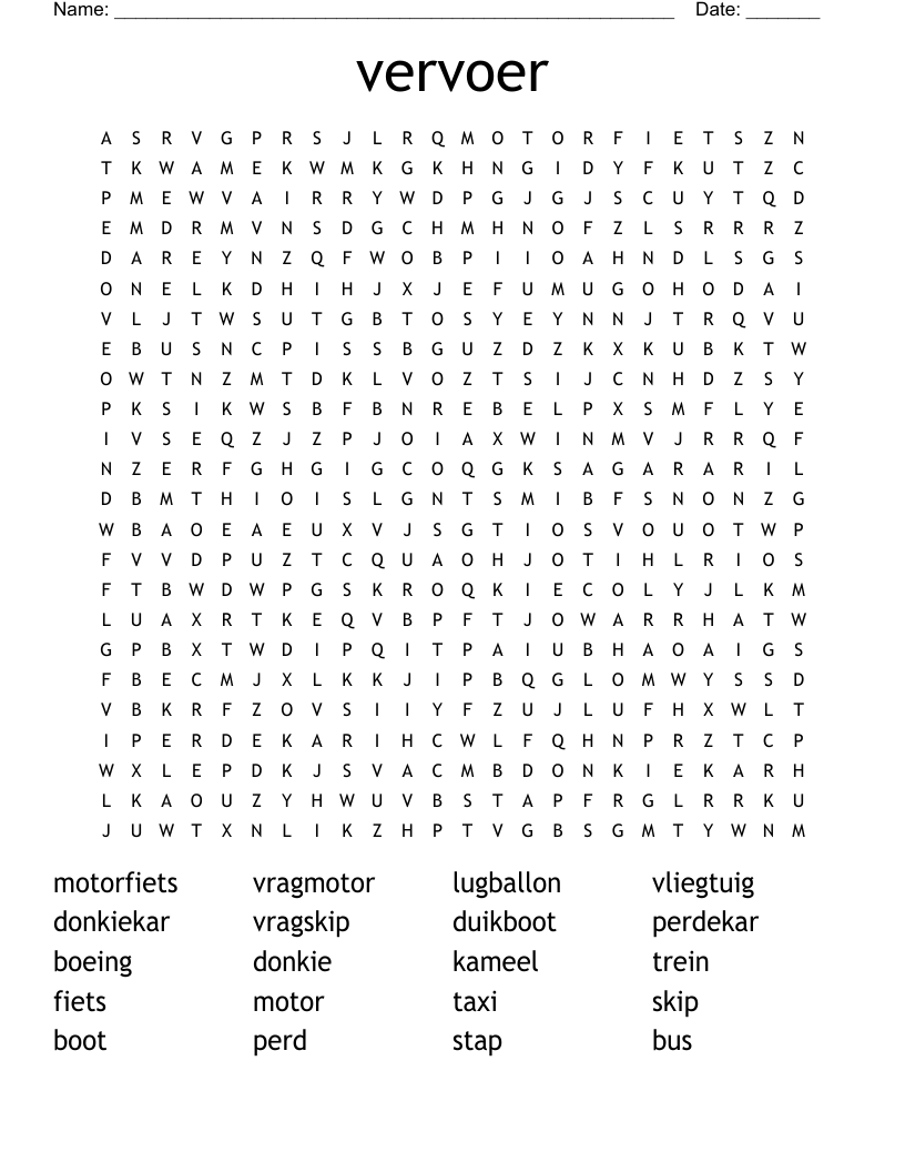 vervoer Word Search
