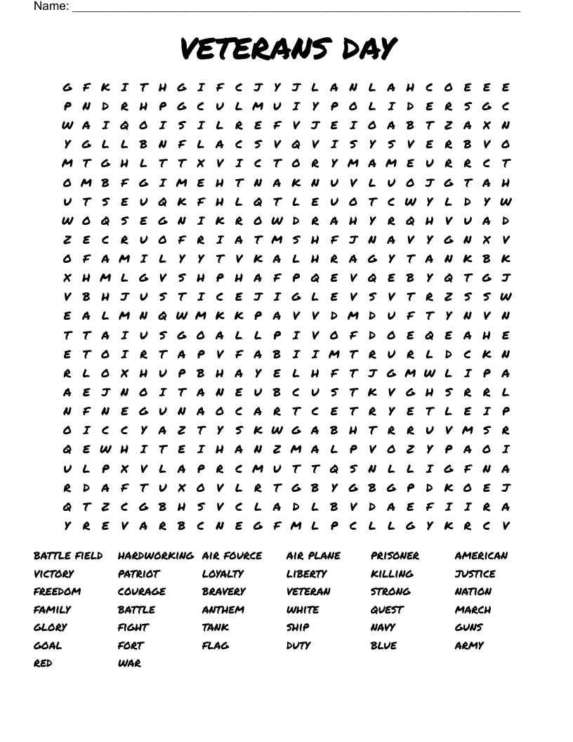 veterans day Word Search