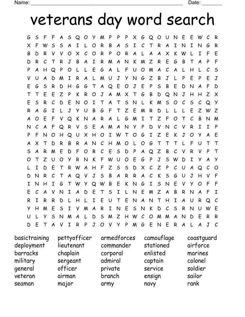 veterans day word search