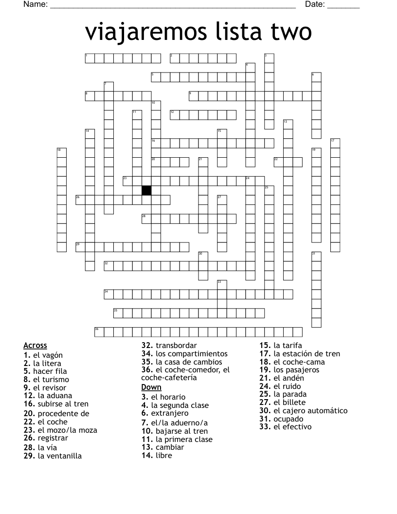 viajaremos lista two Crossword
