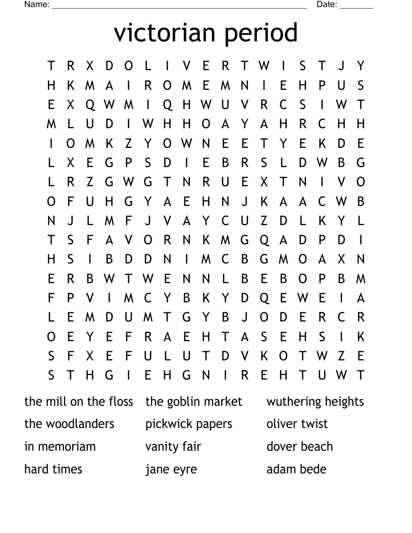 victorian period Word Search