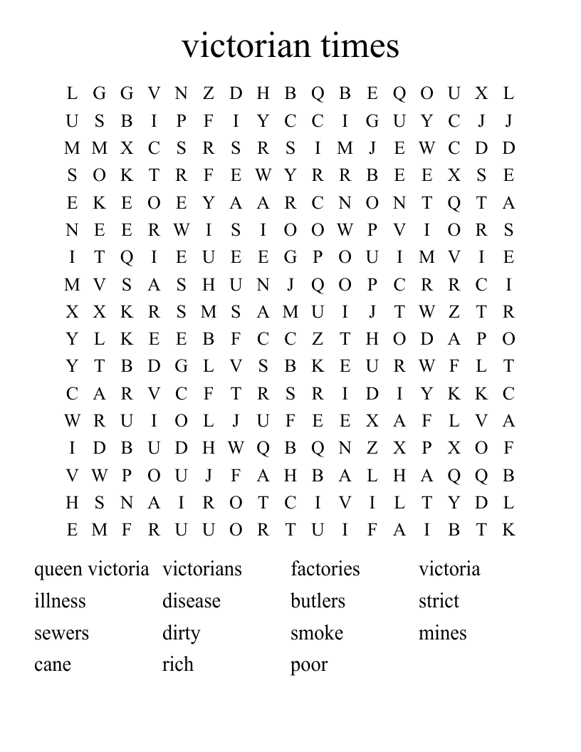 victorian times Word Search