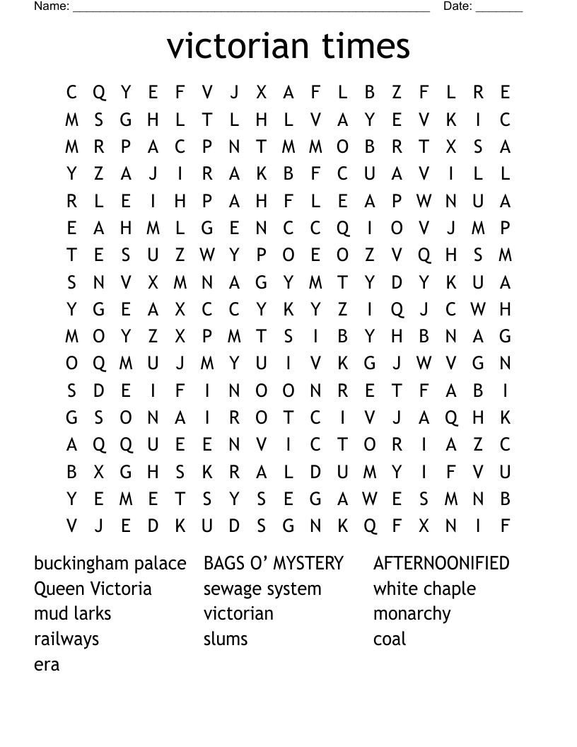 victorian times  Word Search