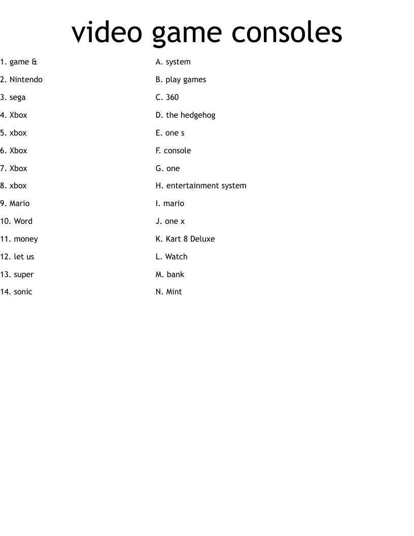 video game consoles  Worksheet