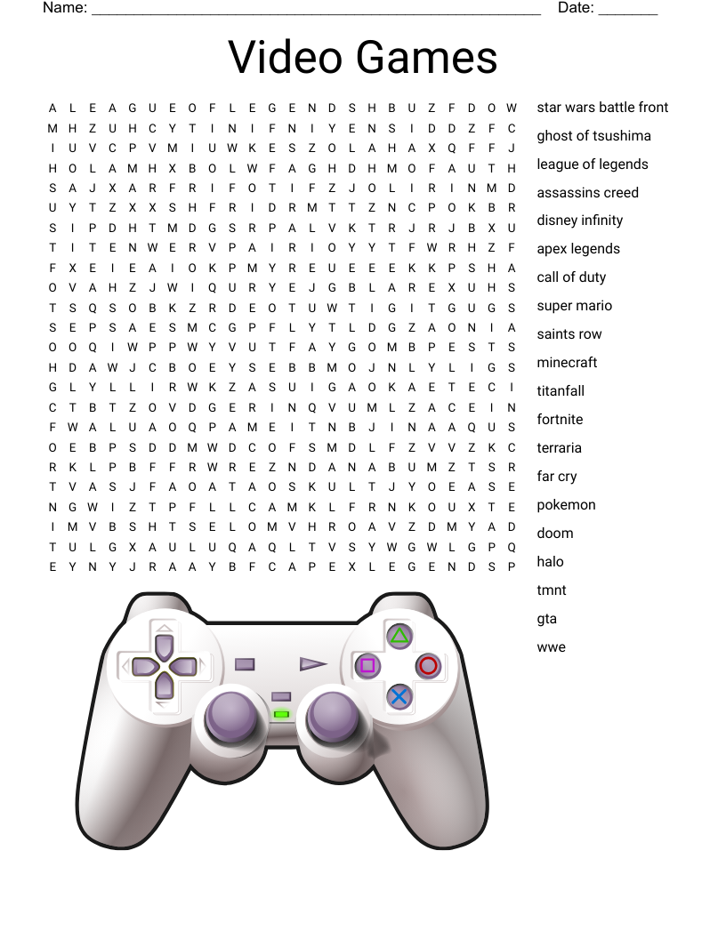 Video Games Word Search
