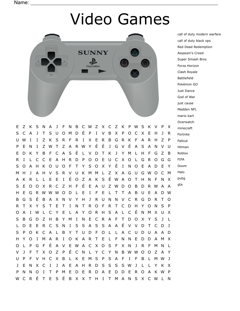 Video Games Word Search