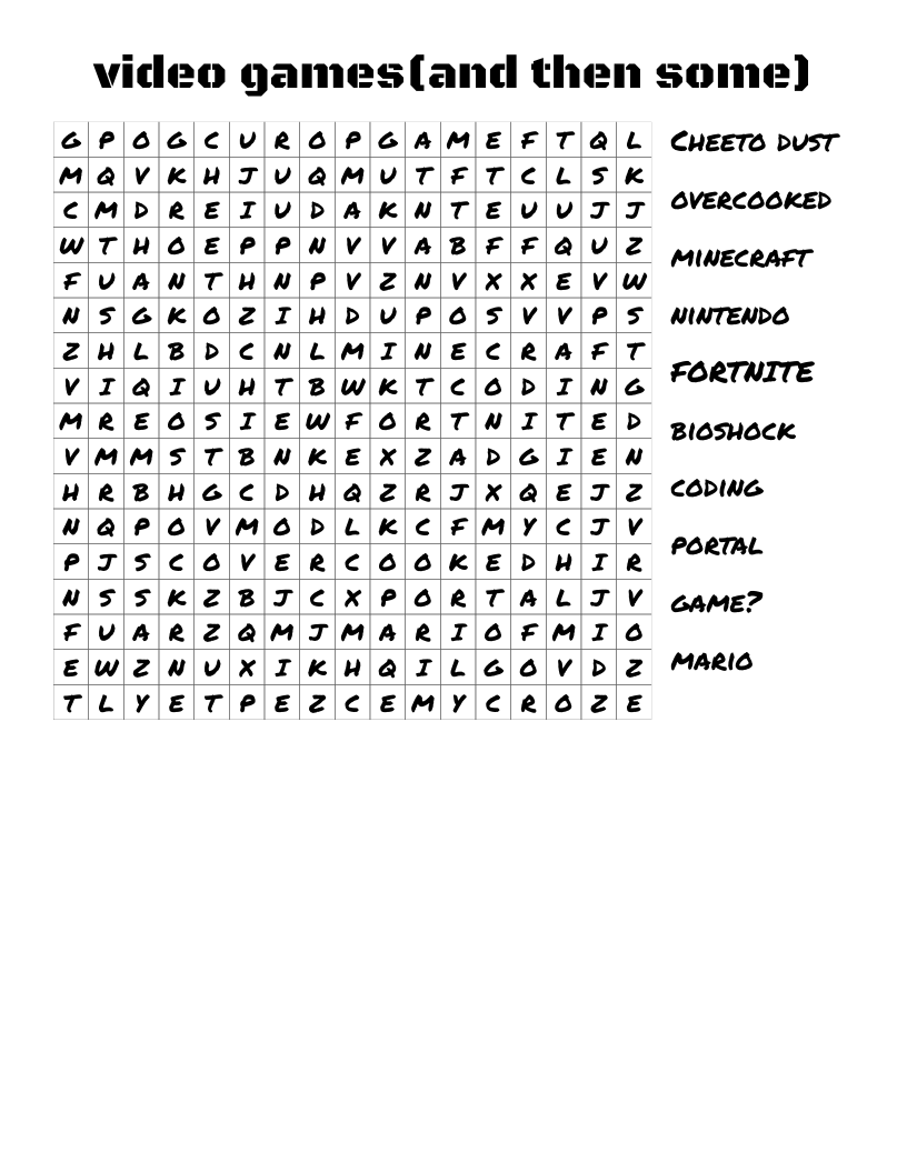 video games(and then some) Word Search