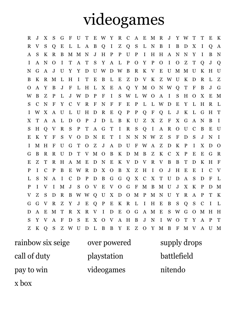videogames Word Search