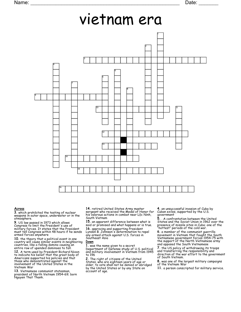 vietnam era Crossword