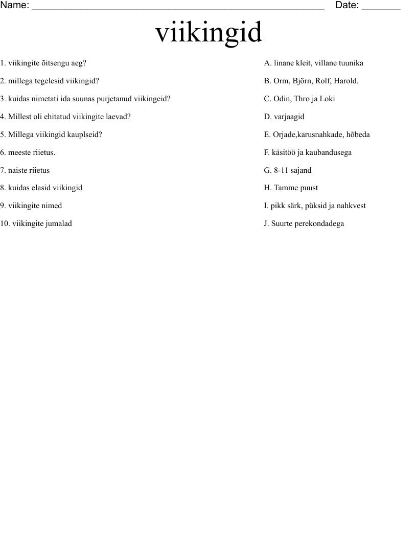 viikingid Worksheet
