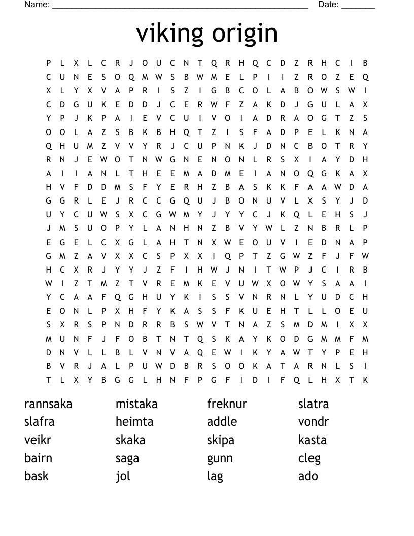 viking origin Word Search