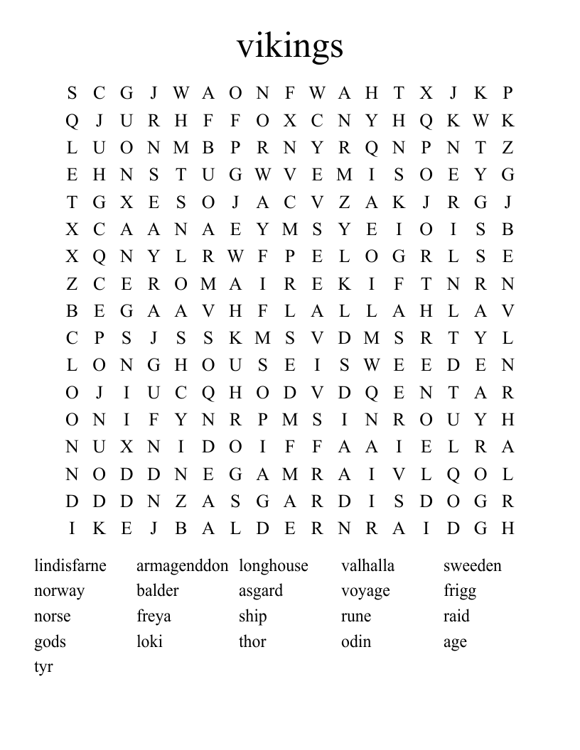 vikings Word Search
