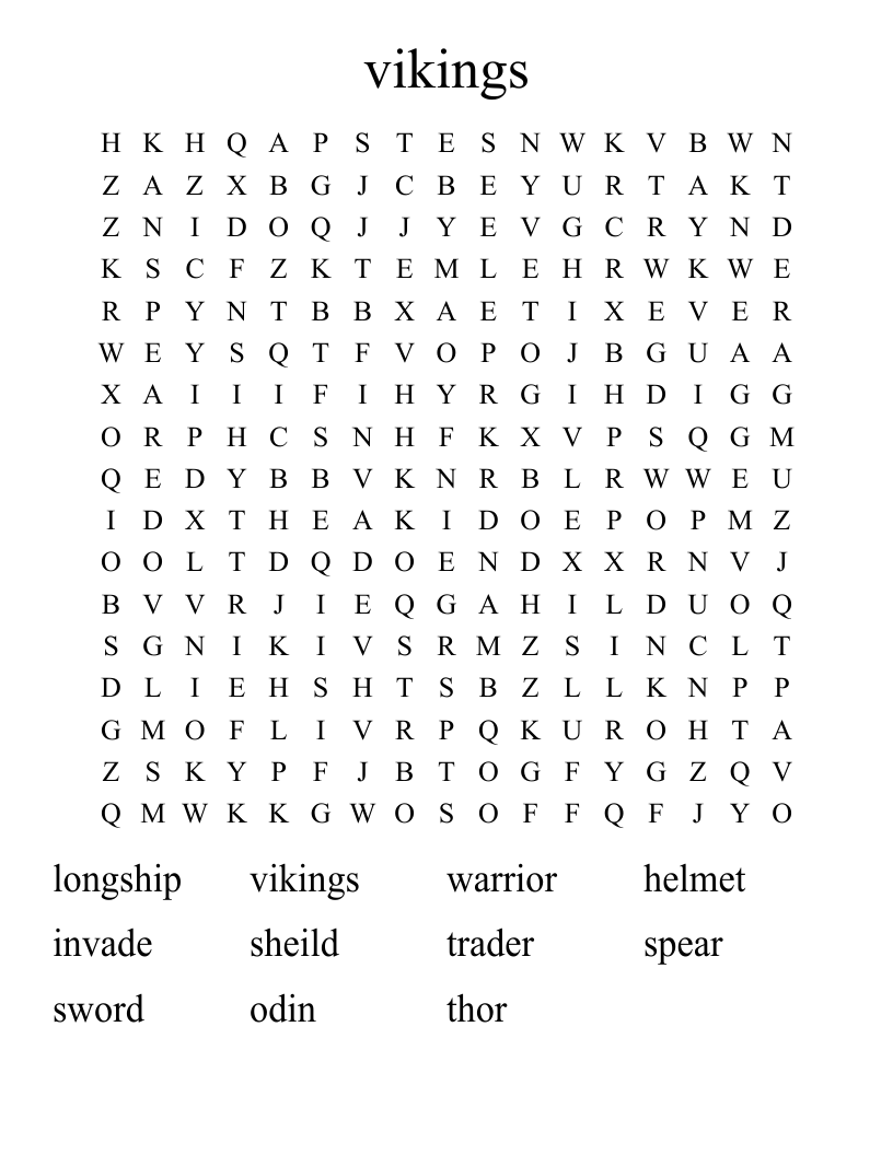 vikings Word Search
