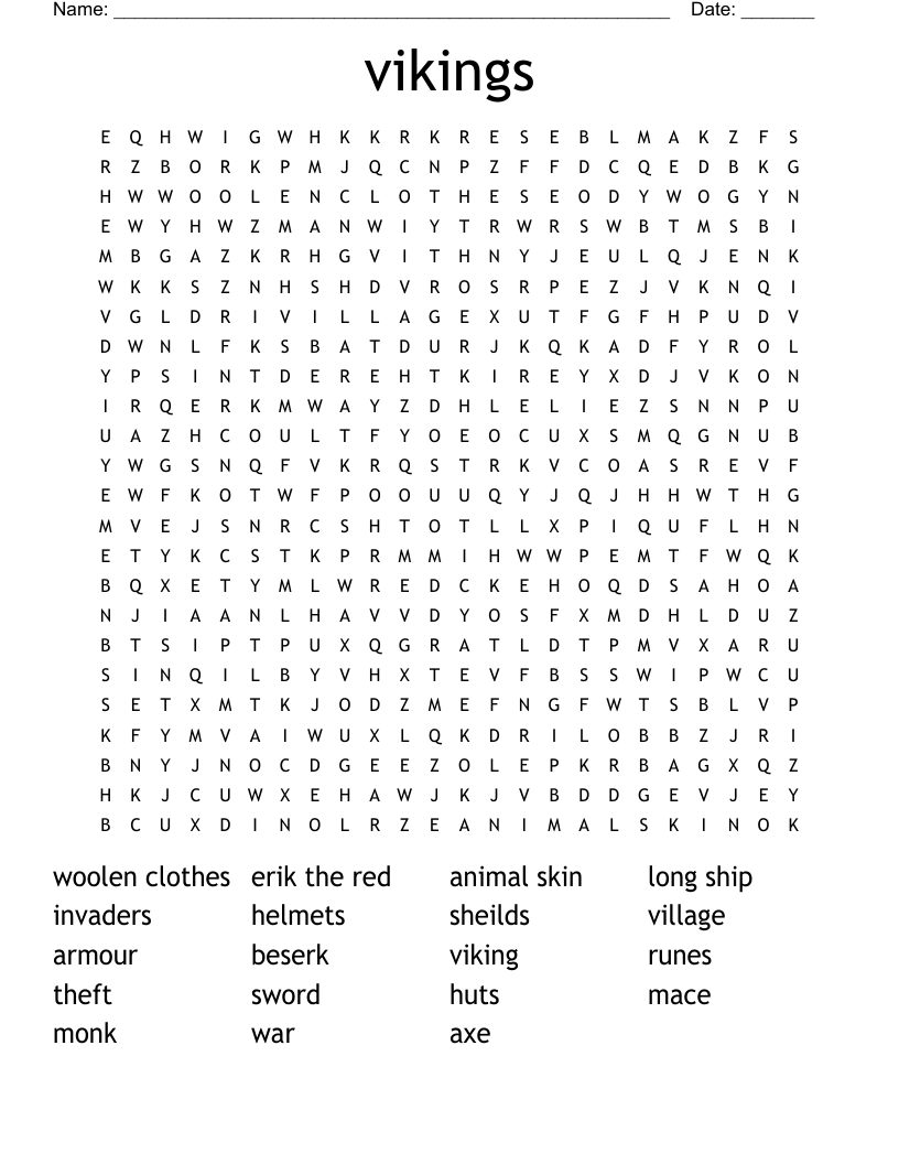 vikings Word Search