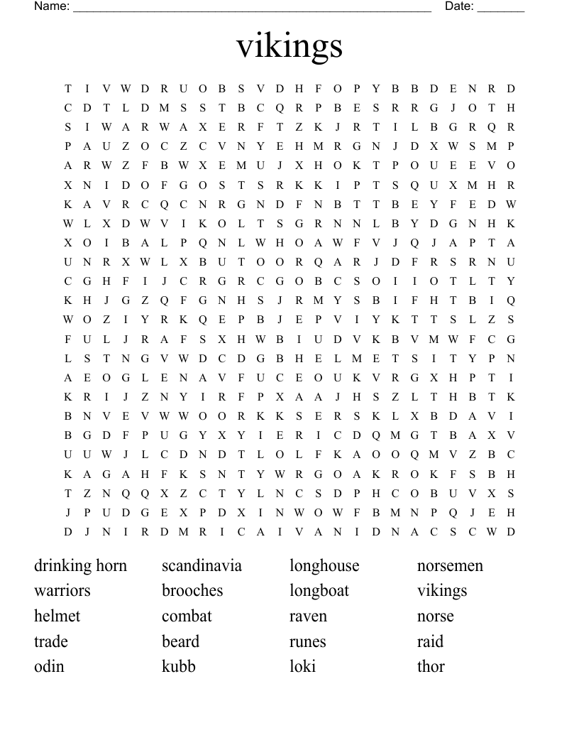 vikings Word Search
