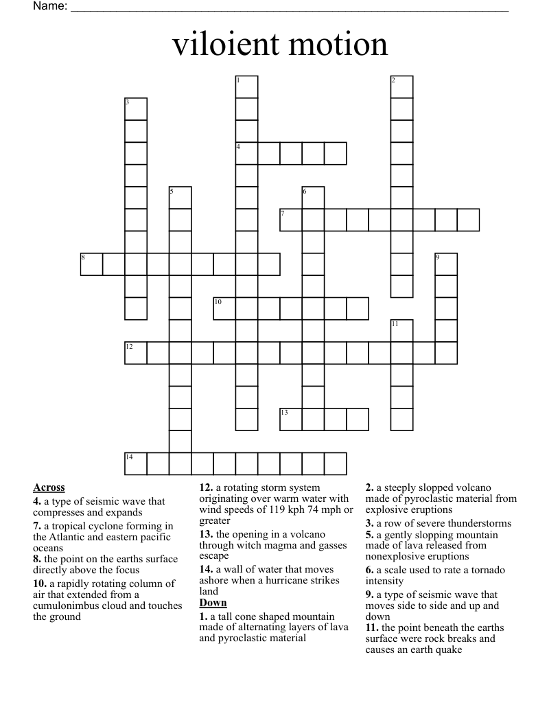 viloient motion  Crossword