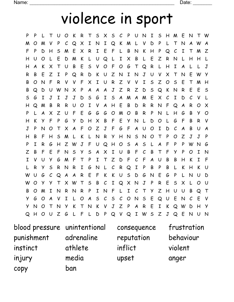 violence in sport Word Search