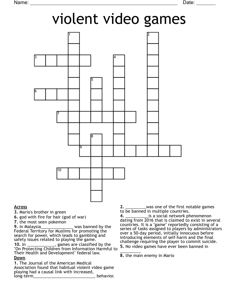 violent video games Crossword