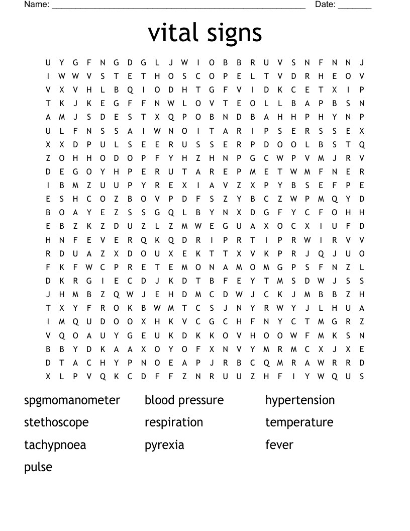 vital signs Word Search