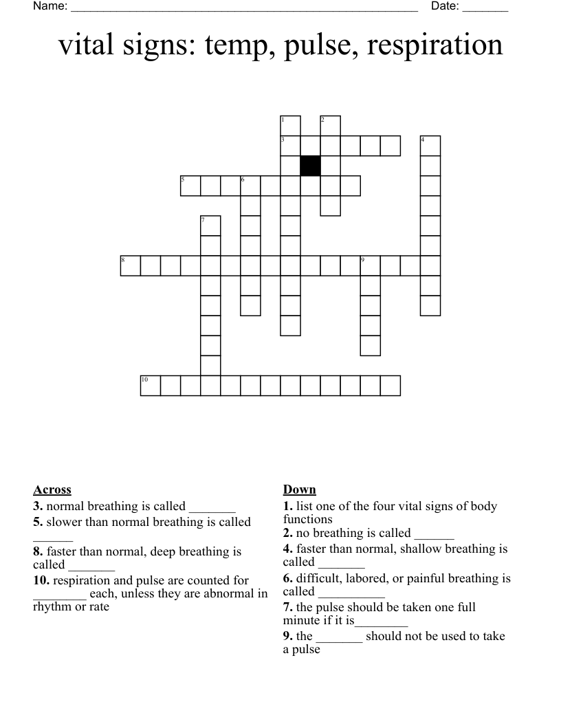 vital signs: temp, pulse, respiration Crossword