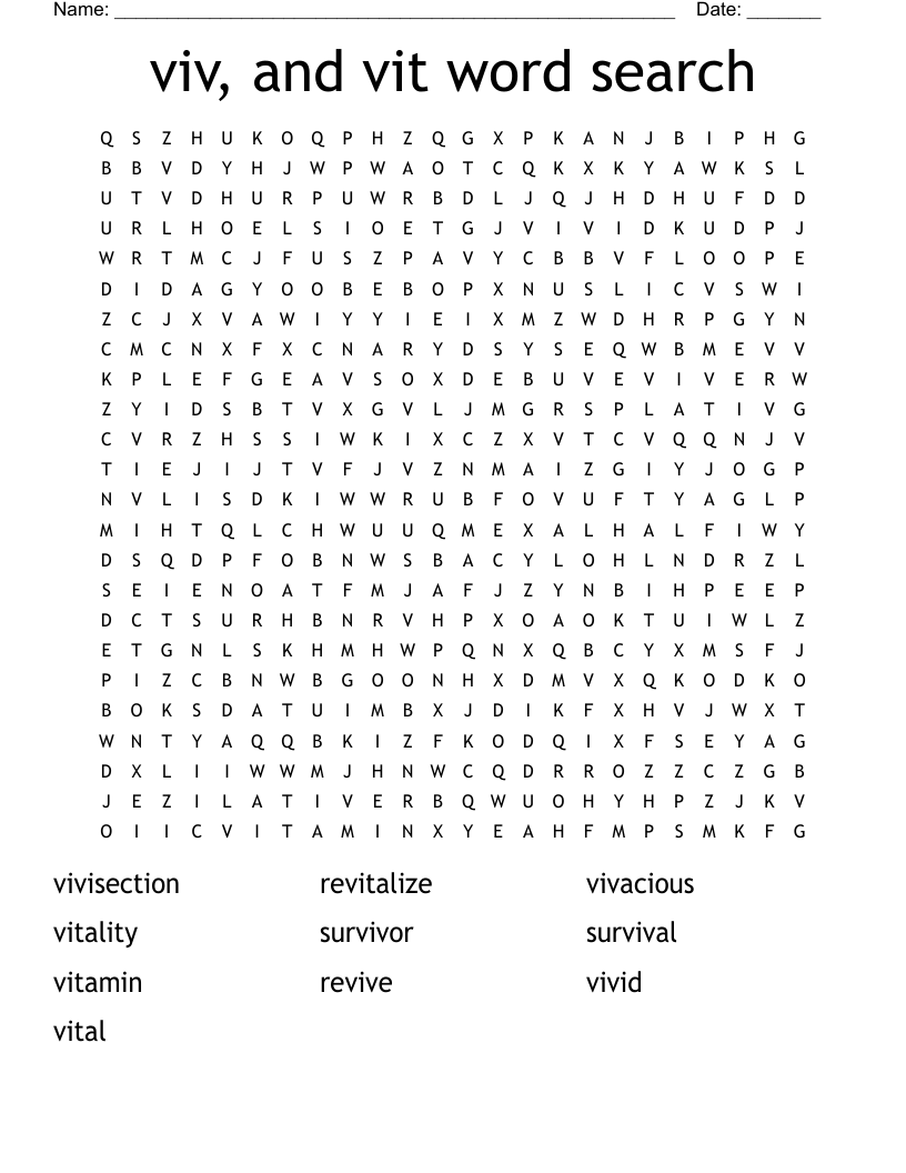 viv, and vit word search