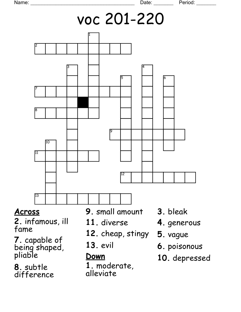 voc 201-220 Crossword