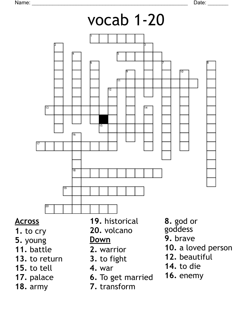 vocab 1-20 Crossword