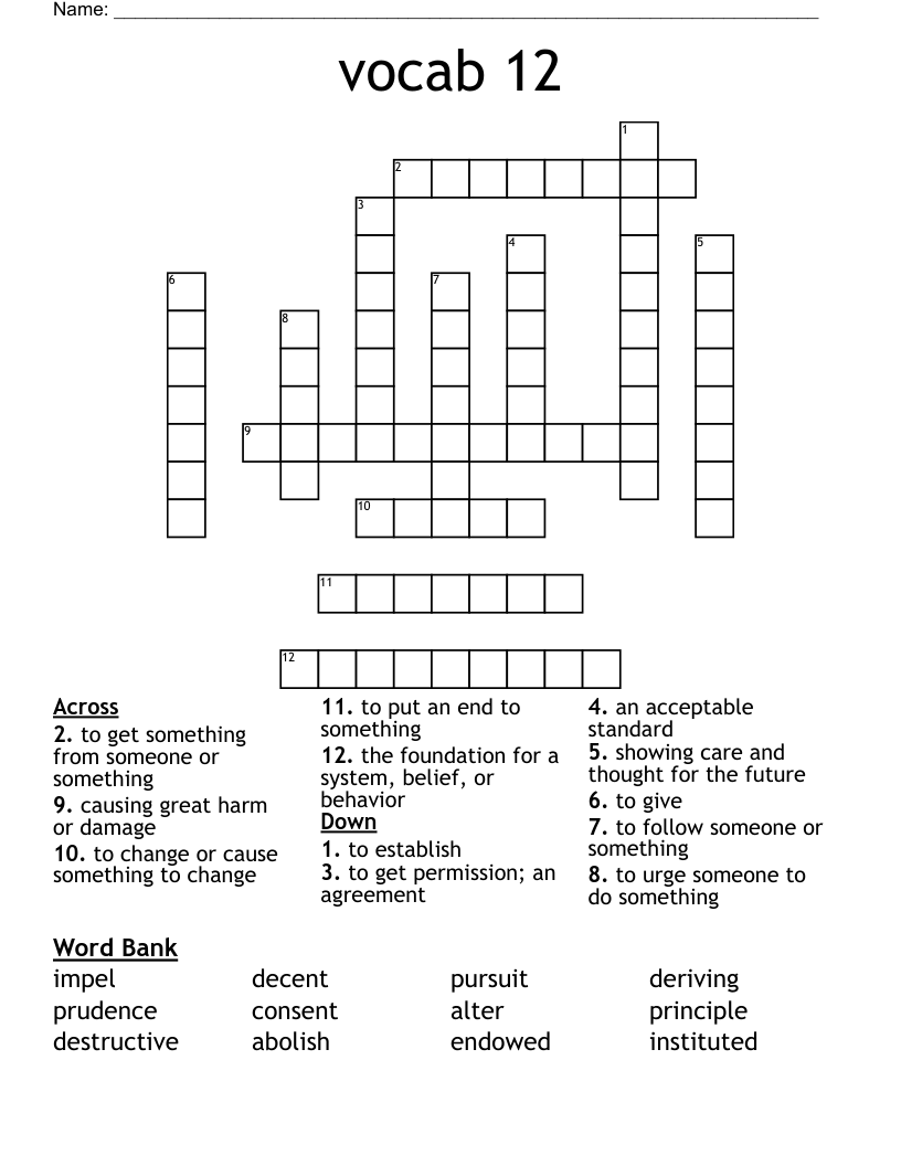 vocab 12 Crossword