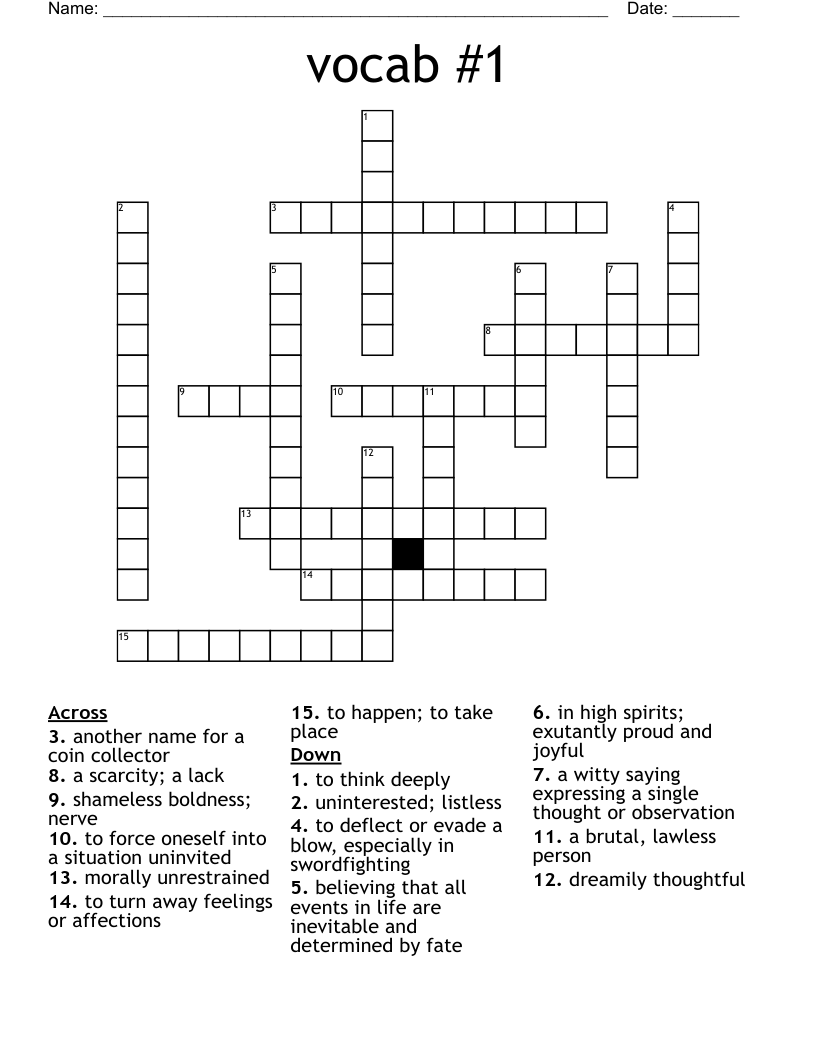 vocab #1 Crossword