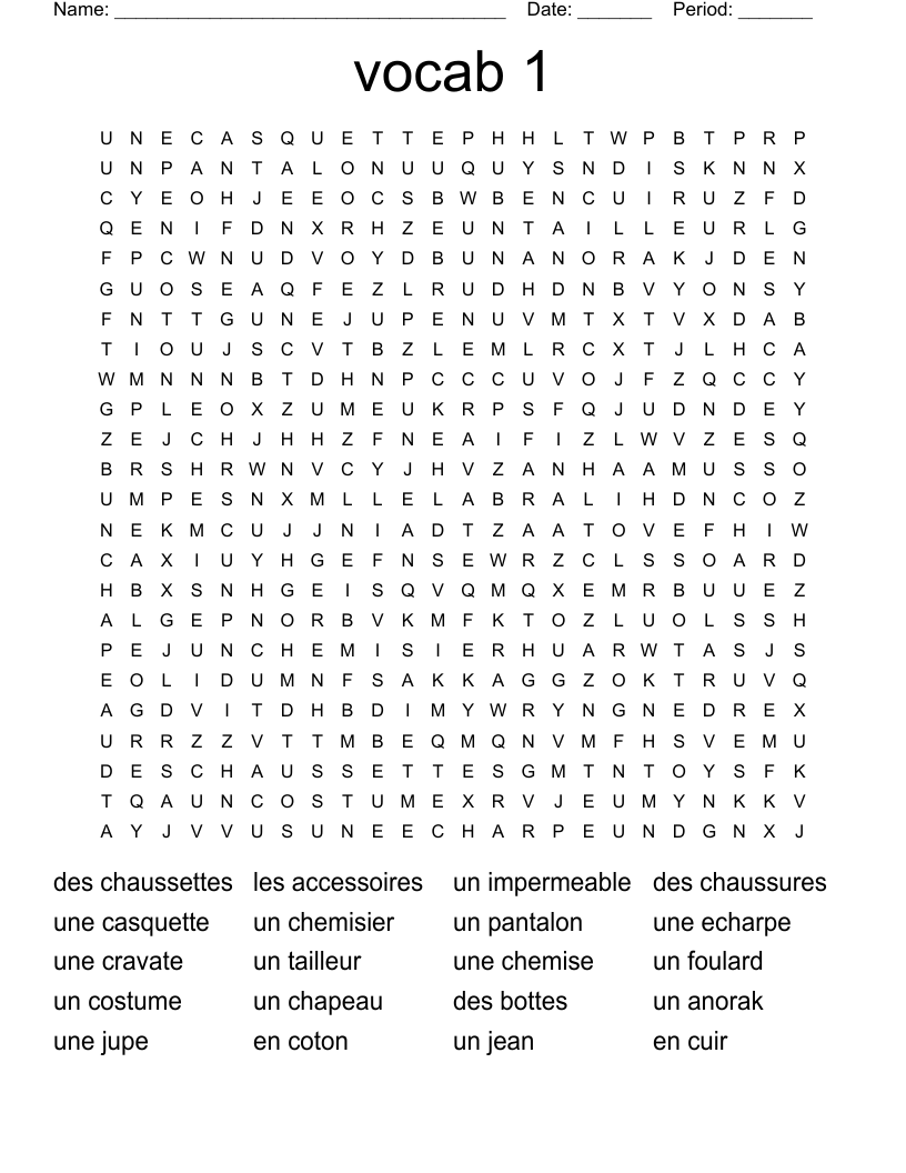 vocab 1 Word Search