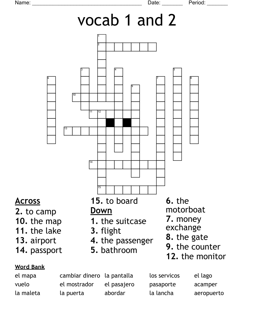 vocab 1 and 2 Crossword
