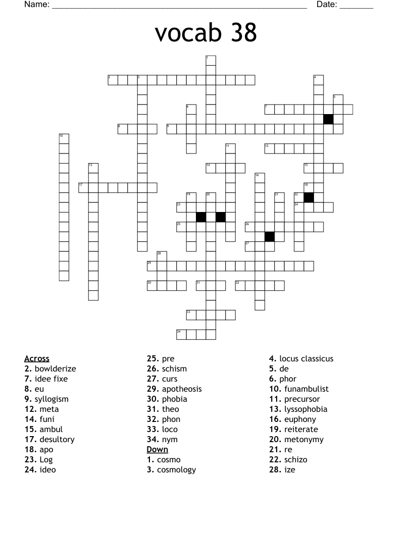 vocab 38 Crossword