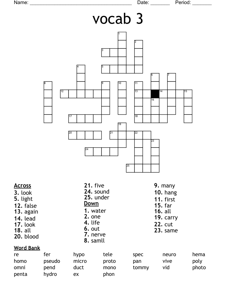 vocab 3 Crossword