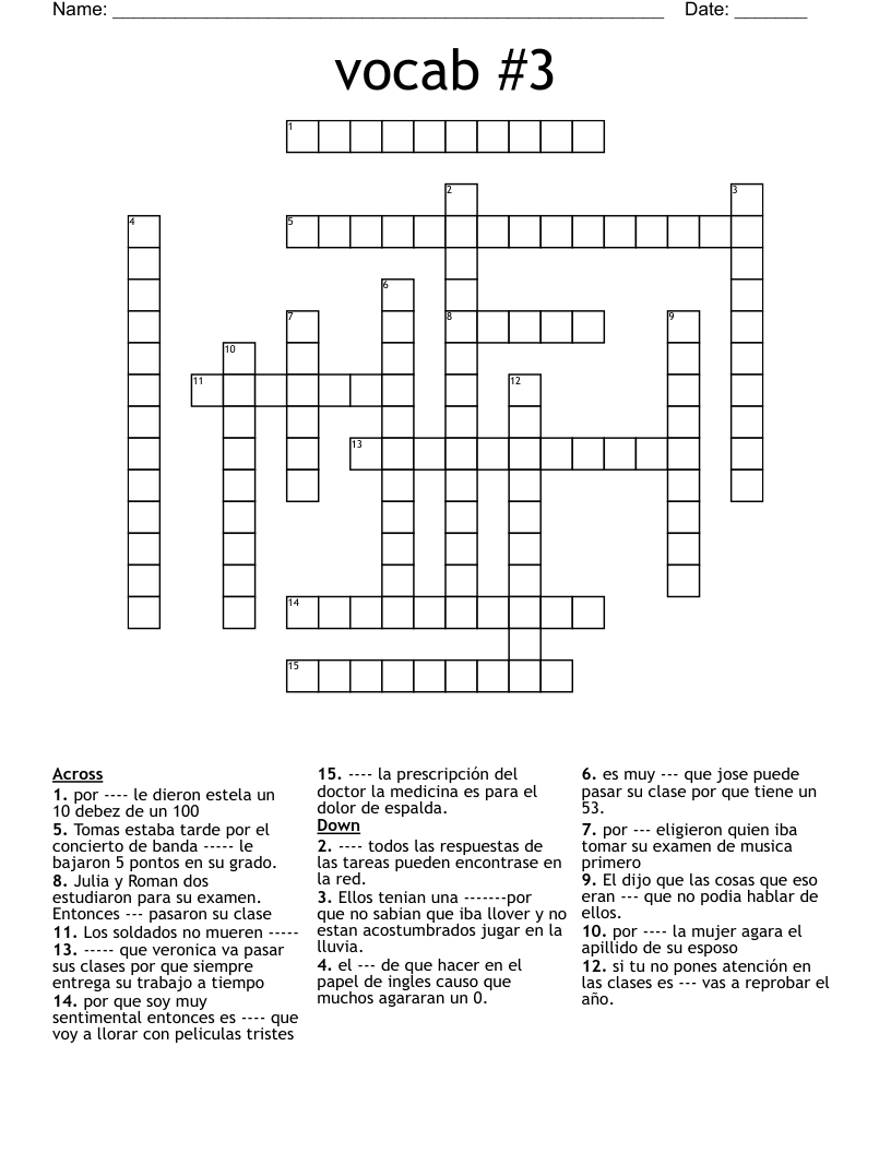 vocab #3 Crossword