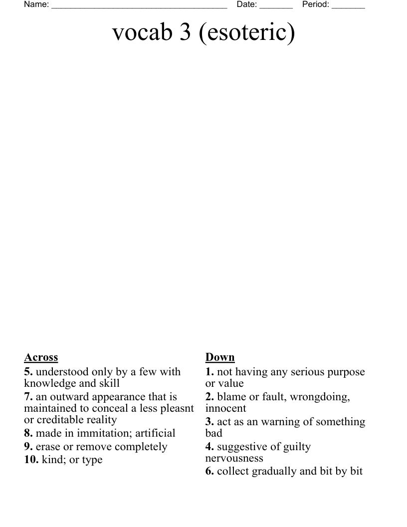 vocab 3 (esoteric) Crossword