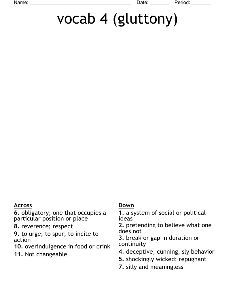 vocab 4 (gluttony) Crossword