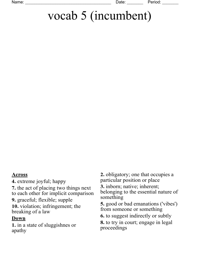 vocab 5 (incumbent) Crossword