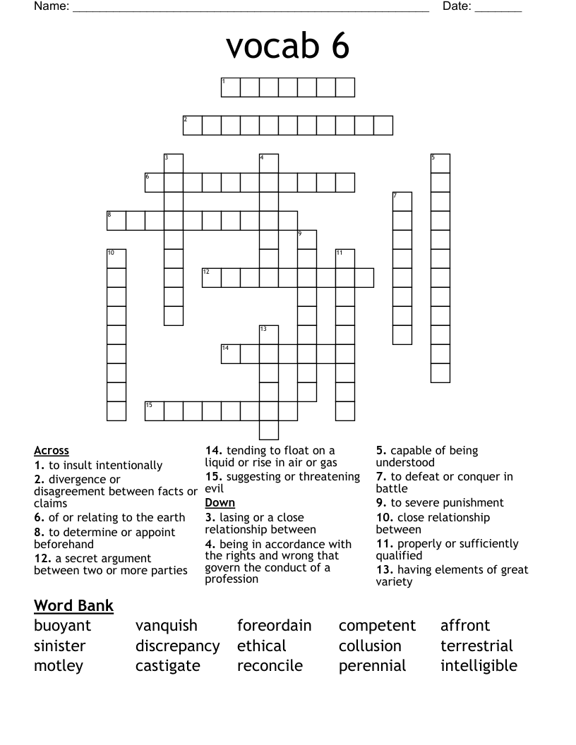 vocab 6 Crossword