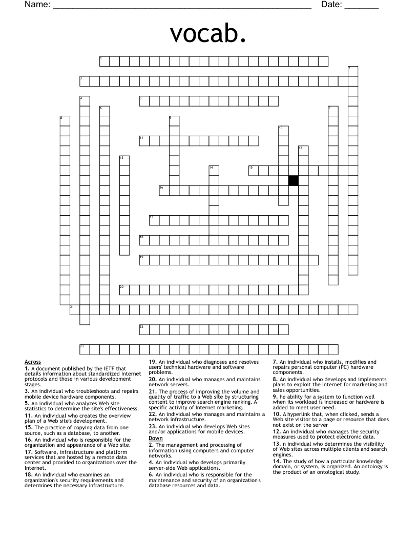vocab. Crossword