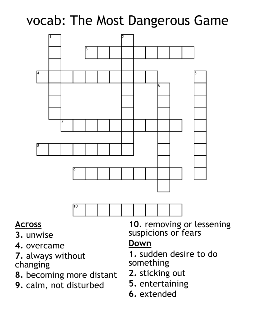 vocab: The Most Dangerous Game Crossword