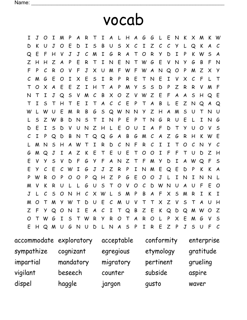 vocab  Word Search