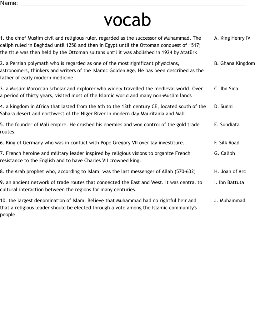 vocab  Worksheet