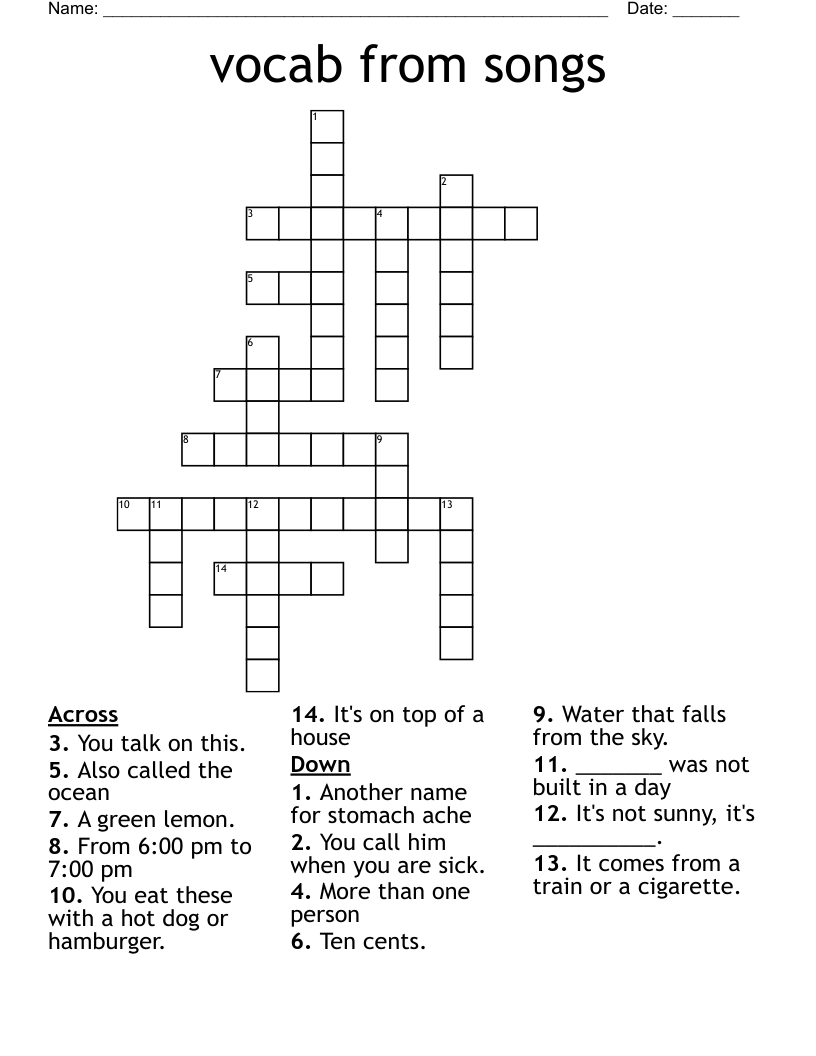 vocab  from songs Crossword