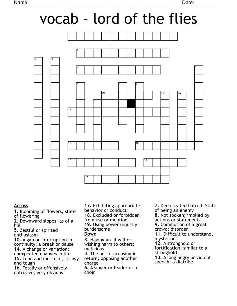 vocab - lord of the flies Crossword