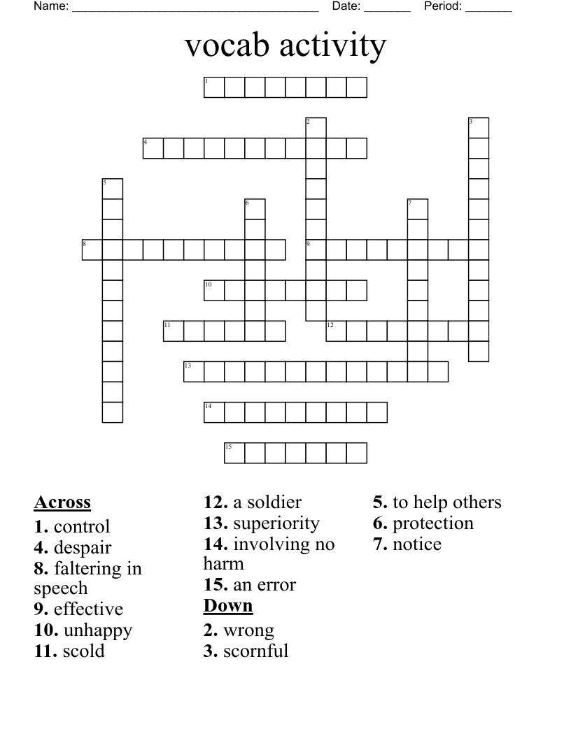 vocab activity Crossword