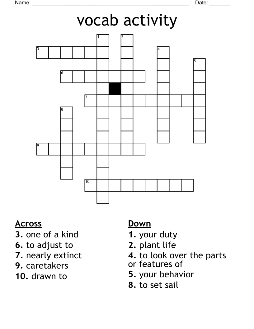 vocab activity Crossword