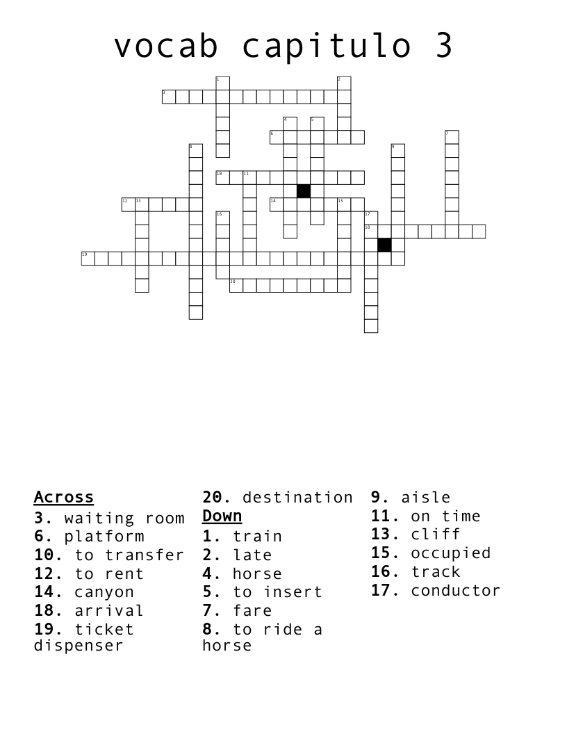 vocab capitulo 3 Crossword