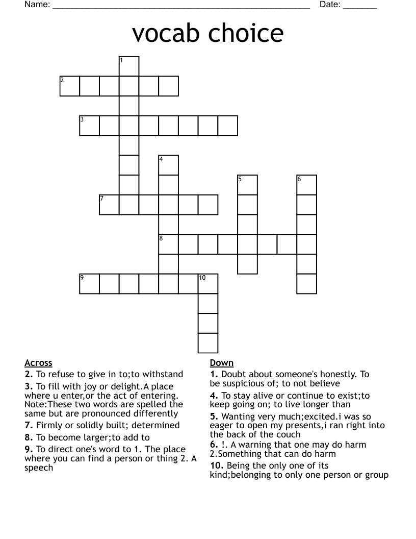 vocab choice Crossword